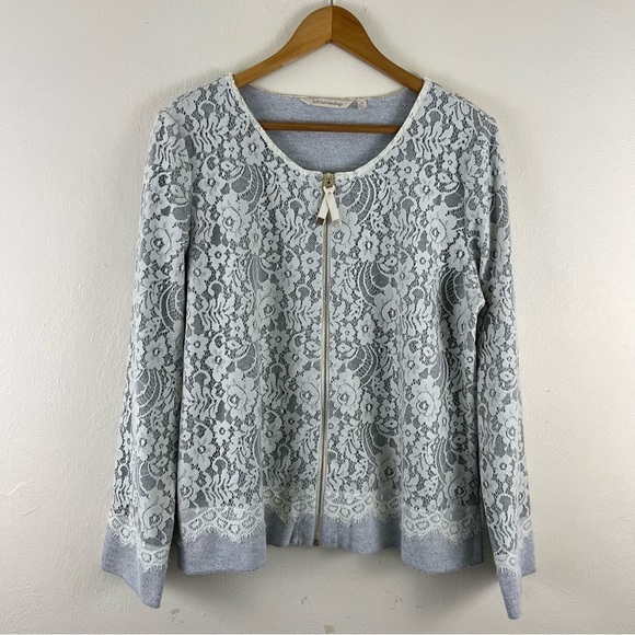 Soft Surroundings Laced Gray Full Zip Long Sleeve Sweater Jacket - Picture 2 of 11